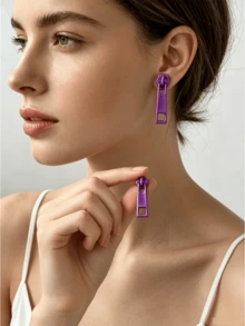 1 Pair Fashion Creative Zipper Lock Design Earrings, Minimalist Versatile Multi-Color Earrings - Multicolor - View 19
