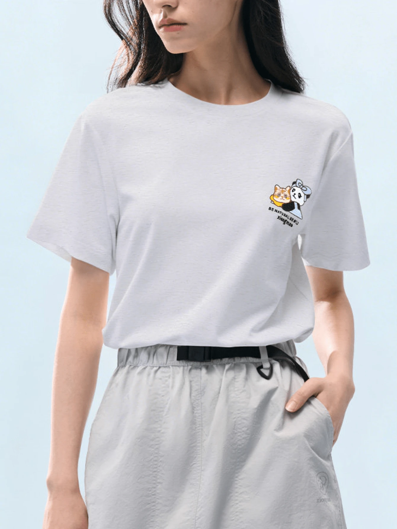 CAMEL CROWN Cotton-Feel Quick-Dry Short Sleeve T-Shirt, Crew Neck Breathable Casual Top, Unisex Cartoon Print Summer Tee - White Flower Grey - View 1