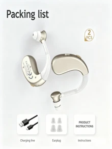 2 Packs Premium Rechargeable In-Ear (Non-Wireless) Sound Enhancement Headphones With Volume Control And Lithium Polymer Charging Battery, Hearing Aid Ear Clip Style, Sound Amplification, Hearing Assistance, - View 7