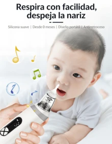Aspirador nasal eléctrico, removedor de mucosidad nasal para bebés con carga USB, succión ajustable, función musical y 3 cabezales de succión de silicona. Imprescindible en cualquier hogar. - Blanco - Ver 3
