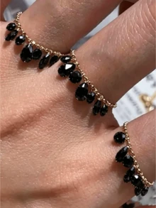 1pc Luxury Fairy Style Asymmetrical Water Drop Tassel Sparkling Cubic Zirconia Pendant Adjustable Ring - Fashionable Youth Accessory - Ring - View 6