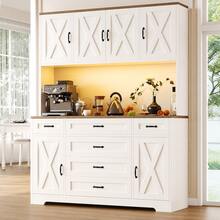 FUSOU 71" Kitchen Pantry Cabinet With Charging Station, Tall Storage Hutch With Adjustable Shelves, 3 Drawers And Open Countertop, White Cabinet For Kitchen & Dining Room - White - View 1