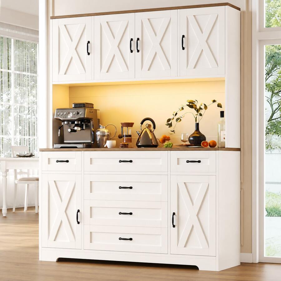 FUSOU 71" Kitchen Pantry Cabinet With Charging Station, Tall Storage Hutch With Adjustable Shelves, 3 Drawers And Open Countertop, White Cabinet For Kitchen & Dining Room - White - View 1