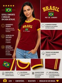 Brazil Embroidered T-Shirt – Women's - Red - View 4