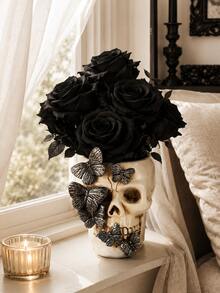 Butterfly Skull Resin Vase - Unique Gothic Style Resin Planter With Black Butterfly Decor, Suitable For Displaying Fresh/Dried Tulips, Daisies, Etc. Can Be Placed On Vanity, Bookshelf, Or Gothic-Style Corner To Add Bohemian Personalized, A Fashionable Decor Item For Floral Enthusiasts. - Multicolor - View 2