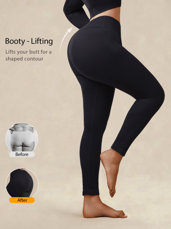 Women's Black High Waist Elastic Tummy Control Butt Lifting Sports Leggings, Running Gym