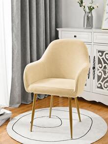 1pc Curved Armrest Chair Cover, High Elasticity Solid Color Polyester Fiber All-Season Chair Slipcover - Light Yellow - View 5