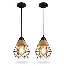 1/2pcs Nordic Vintage Rope Pendant Light Industrial Geometric Iron Birdcage Hanging Light For Dining Room Bar Kitchen Bedroom Bedside Lighting E27 Light Source Rustic Decor Lighting (Bulb Not Included) - Black - View 7