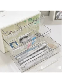 1 Transparent Plastic Desktop Drawer Style Storage Box - Large Capacity Multifunctional Storage Box, Suitable For Office Supplies, Cosmetics, And Bathroom Products, Lightweight Design, Suitable For Home Or Office Use, Desktop Storage Box - Multicolor - View 4