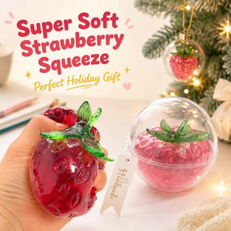 1pc 3D Realistic Transparent Strawberry Squeeze Toy, Super Soft Jelly Stress Relief Toy, Portable Pocket-Sized Sensory Toy For Anxiety Relief, Suitable For Students, Office Desk, Christmas, Holiday, Birthday Party, Healing Novelty Gift - Multicolor - View 1