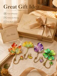 1 Piece Aesthetic Leaf Metal Bookmark, Novelty Hollow Page Marker, Must-Have For Book Lovers, Elegant Reading Accessory, Unique Gift For Reading Enthusiasts - Maple Leaf - View 7