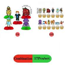 Roblox 17pcs Roblo Cartoon Honeycomb Centerpiece And Cupcake Toppers, Pixel Game Character Table Decor, Paper Honeycomb Party Decorations, Children's Birthday Party Table And Cake Decor Supplies - A - View 7