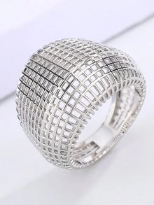 1pc Classic Yellow Hollow Square Geometric Mesh Couple Ring For Women And Men, Suitable For Daily Commute, Valentine's Day, Party, Perfect Gift Jewelry - White - View 1