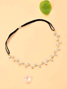 outingfit 1pc New Rhinestone Hair Chain, European And American Fashion Shiny Crystal Bridal Headpiece Hair Accessory - Gold - View 3