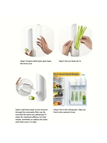 SOKANY 1pc Transparent Vegetable Storage Container, Herb Keeper, Refrigerator Storage Box. Transparent Shell, Plastic Material, No Battery Required. Suitable For Keeping Cilantro, Asparagus, Cucumber, Carrot, And Other Fresh Ingredients. - White - View 5