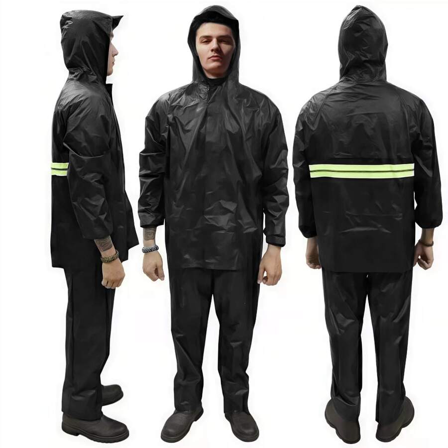 Waterproof Unisex Cycling Set (Includes Pants), Reflective Waterproof, Adjustable Waterproof - Black - Clothing + Pants - View 1