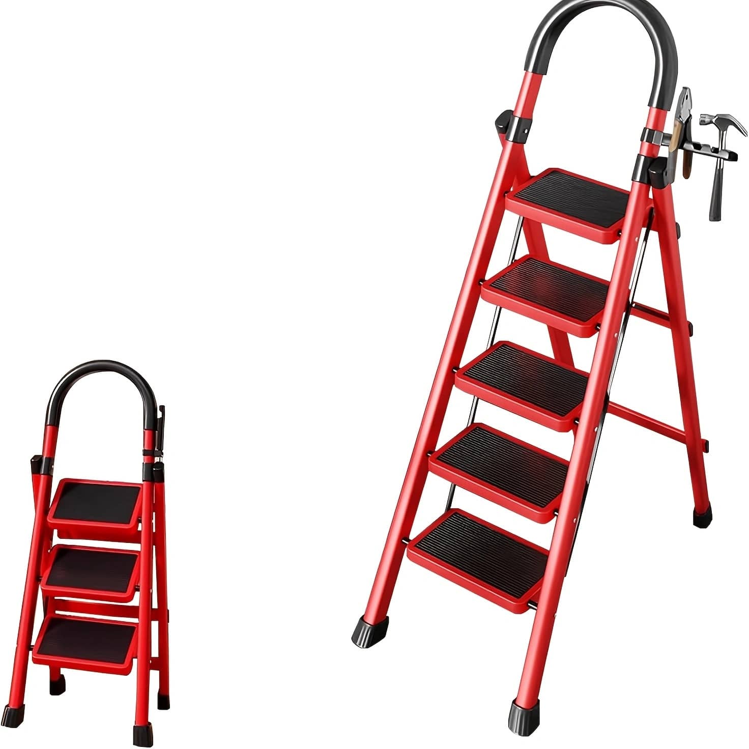 Thickened Steel Pipe Multi-Functional Step Ladder, Durable Step Ladder,510 Lbs Load-Bearing - Red 4-tier - View 1