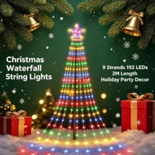 Lampu Hias Natal Air Terjun Warna-warni 2/3 Meter Gaya Puncak Bintang - 192 Lampu LED, Colokan USB, 8 Mode Kontrol, Cocok untuk Dekorasi Taman Natal Luar Ruangan, Lampu Hias Pohon Natal - MultiWarna - View 4