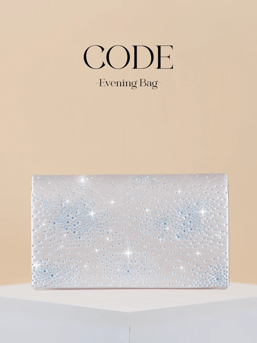 CODE 1件裝亮面優雅百褶水鑽女款手提包,時尚迷人晚宴包,信封式隱形卡槽手拿包,可拆卸金屬鍊條單肩包,派對女孩、新娘及節日禮物的理想選擇 - 淺粉色 - 查看 1