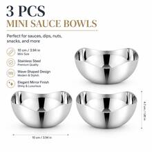 2/4/6pcs Stainless Steel Wavy Sauce Bowls, Mini Dipping Dishes, Suitable For Sauce, Nuts, Snacks, Seasoning, Kitchen And Picnic Use - Silver - View 3