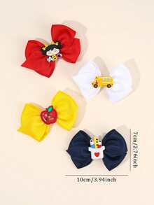 8pcs/2pcs Back To School PVC Ribbon Bow Hair Clips, Apple Book Pencil Black & White Decorative Hair Clips, Colorful Stationery Print Personalized Hair Clips, Suitable For Girls Back To School Gift - Multicolor - View 6