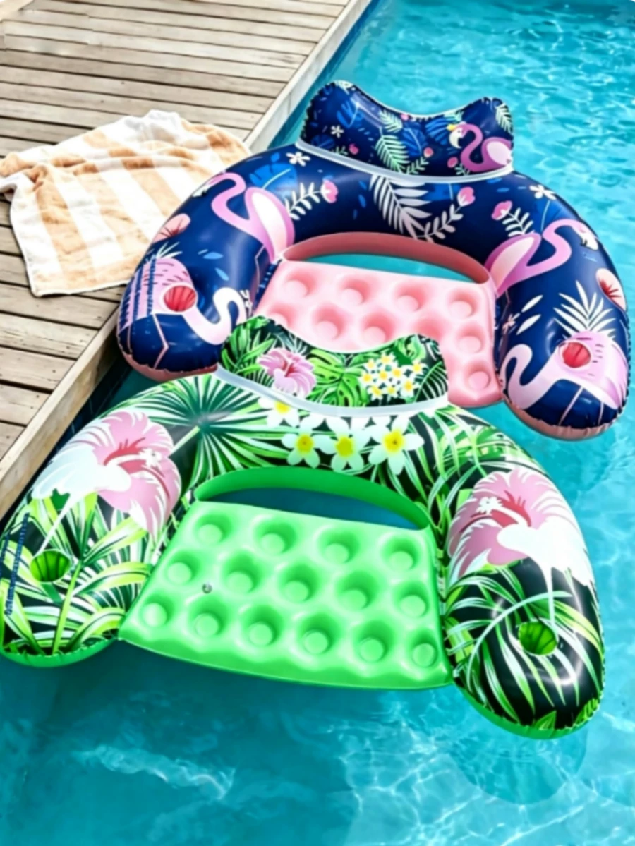 1pc Inflatable U-Shaped Forest Style Lounge Float, Pool Floating Boat, Adult Size Pool Float, Pool Raft Lounge Float, Suitable For Vacation Entertainment And Relaxation - Latest Model - View 1