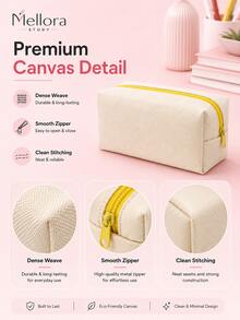 Minimalist Solid Cream Canvas Zipper Pencil Case, Sturdy Gold Metal Zipper, Durable Densely Woven Fabric, Stationery Storage Bag, Suitable For Home, Office, Travel, Writing Tools Organization - Multiple Styles - View 3