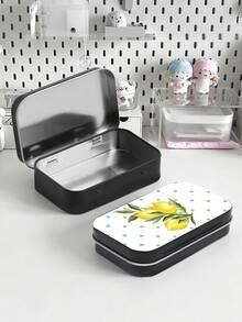 Lemon Cherry Bow Pattern Rectangular Hinged Metal Box, Fresh Artistic Print DIY Mini Portable Storage Box, Compact Storage Container And Mini Foldable Metal Box, Perfect For Storing Jewelry, Pills, Sewing Supplies And Other Small Items, Gift For Family And Friends, Back To School Essential - Multicolor - View 4