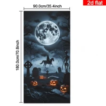 2D Flat Halloween Cemetery Moonlit Night Door Curtain, Dark Style Cemetery Scene With Skeleton Knight, Glowing Pumpkin Lantern And Full Moon Elements, Durable Polyester, No Power Required, Suitable For Halloween Party Decoration, Can Be Used For Indoor/Outdoor Wall, Door/Window Decoration, Haunted House, Home, Studio, Outdoor Scenes, Holiday Atmosphere Setup, Polyester Material, No Power Required - 1PC - View 6