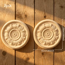 2pcs Solid Wood Carving Circular Decals, Home Decorations, Woodworking Supplies, Suitable For Cabinets, Doors And Windows, Furniture, Background Walls, Porches, Offices And Other Decorations, Holiday Decorations, DIY Decorations. - Multicolor - View 15