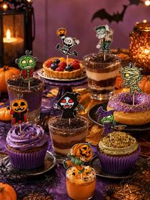 32pcs Halloween Cake Toppers Cartoon Pumpkin Vampire Witch Mummy Zombie Skeleton Dessert Decorations For Costume Parties Birthdays Cupcakes And Baking Displays - View 3