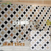 shiny home 10 Sheets Peel And Stick Backsplash For Kitchen - 30.48cm X 30.48cm 3D Geometric Mosaic Tiles - Black, White & Beige Interlocking Pattern - Waterproof Self-Adhesive Vinyl Wall Stickers For Bathroom & RV Vanity - White - View 4