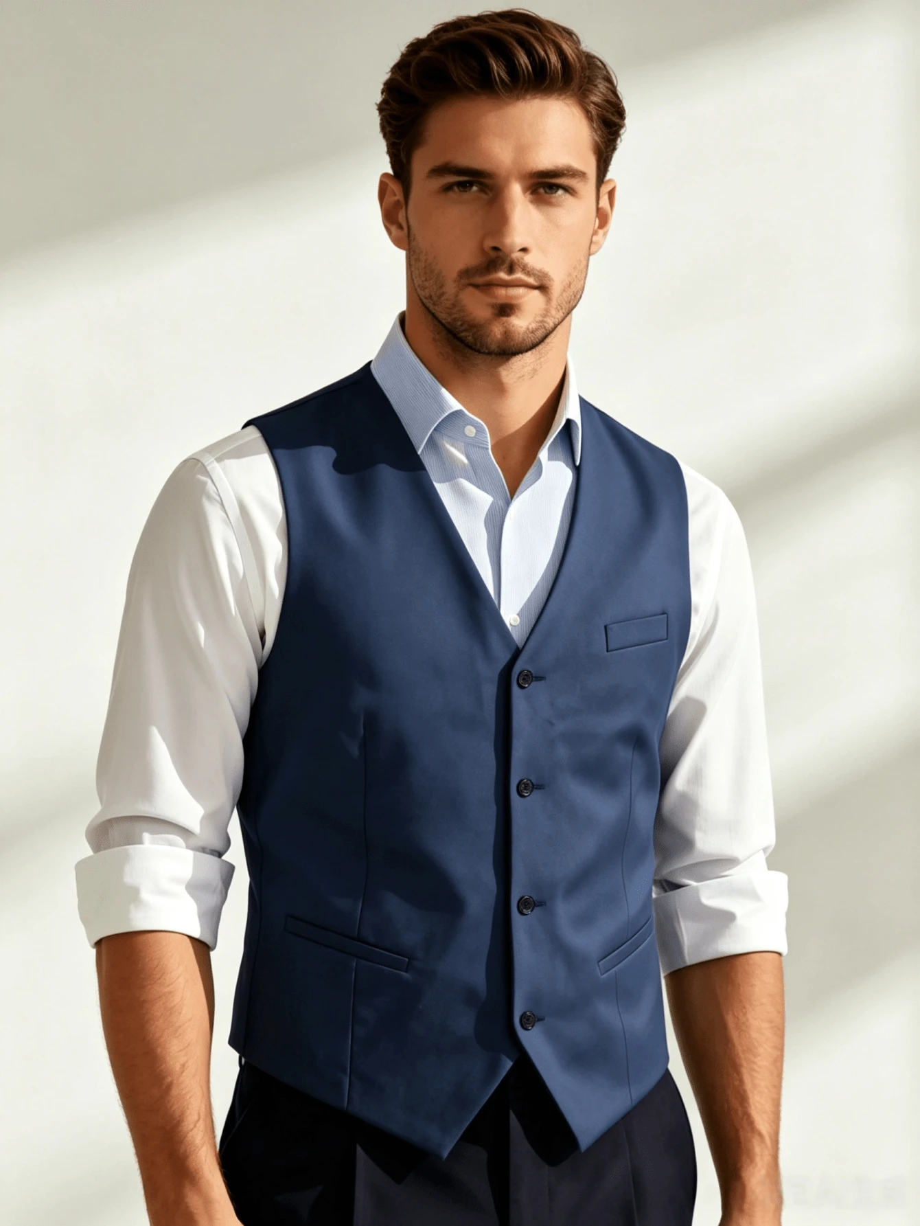 Men's Suit Vest, Men's Slim Fit V-Neck Sleeveless Jacket - Solid Color Non-Stretch Fabric, Versatile For Office And Casual Wear, Single-Size Button - Royal Blue - View 1