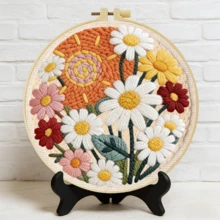 DIY 初學者戳戳繡套裝,包含戳戳針、線材、說明書、刺繡圈及預印花卉圖案布料,適合居家裝飾與禮品,2D 平面印刷,20X20cm (7.87X7.87 英吋) - A - 查看 9