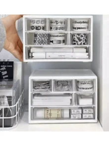 1 Transparent Plastic Desktop Drawer Style Storage Box - Large Capacity Multifunctional Storage Box, Suitable For Office Supplies, Cosmetics, And Bathroom Products, Lightweight Design, Suitable For Home Or Office Use, Desktop Storage Box - Multicolor - View 3