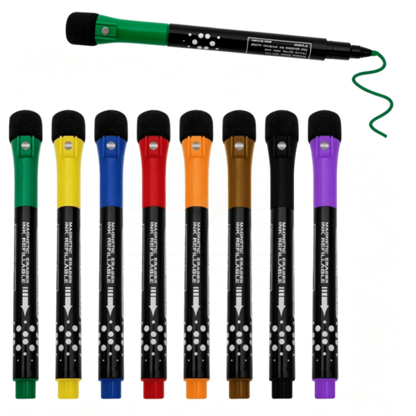 8 Colors Magnetic Dry Erase Fluorescent Markers, Fine Tip Erasable Whiteboard Markers, Dry Erase Markers With Eraser Cap, Whiteboard Markers, Suitable For Office Supplies, Teacher And Student Classroom Supplies, Perfect For Back To School Season