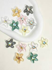 5pcs Clear Rhinestone Starfish Jewelry Making Decorative Accessories, Acrylic Starfish Pendant Charms, DIY Jewelry Accessories, Women's Jewelry, Earring Ring Phone Case Making Accessories - Heart-shaped Diamond Starfish - View 2