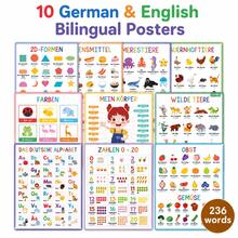 A4 German Educational Learning Posters 10PCS Kids German Alphabet Numbers Colors Body Animals Food Wall Charts Preschool Homeschool Classroom German Language Decor Charts - Multicolor - View 3