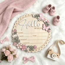 木製嬰兒出生公告板 Hello World 花卉蝴蝶紀念牌，可客製化姓名/日期/時間/體重/身高，新生兒拍照道具，嬰兒派對性別揭曉派對裝飾 - 彩色 - 查看 11