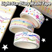 Star Diary Washi Tape Set Rainbow Lines Stars Bows Plaid Girl Planner Decoration Tape - Star Bow - View 9