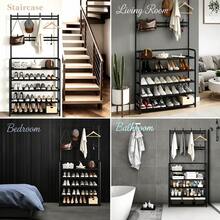 5 Tier Shoe Rack With 8 Hooks, Freestanding Entryway Hall Tree Organizer, Space Saving Shoe Storage Shelf With Hanging Hooks For Hats, Bags & Lightweight Accessories, Bedroom Living Room Hallway - View 4