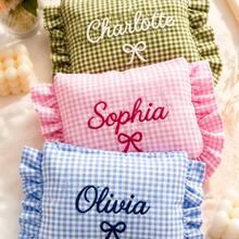 1pc Customized Pleated Ruffle Plaid Name Makeup Bag, Embroidered Letter Decor, Zipper Closure Portable Storage Bag, Sweet Coquette Style Bridal Makeup Organizer, Bridesmaid Gift, Wedding Party Favor, Suitable For Daily Use, Travel, Customized Birthday Gift, Christmas Gift, Surprise Fashion Gift - Multicolor - View 6