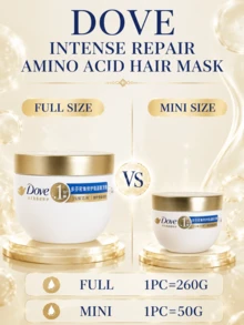 Dove Intensive Repair Hair Mask, 260g Full Size/50g Sample, Repairs Damaged Hair, Reduces Frizz And Split Ends, Long-Lasting Smoothness, Suitable For (Dry/Frizzy/Dyed) Hair - 密集修護髮膜 - 查看 3