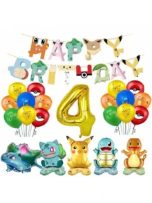 bandai Classic Birthday Decor Pack, Character Happy Birthday Flag Banner, Gold Number Balloon, Squad Standing Balloons For Anime Fans Holiday Party Backdrop Layout Decor - As Shown In the Figure - View 6