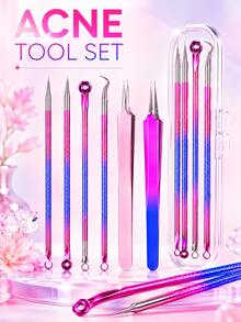 Gradient Color Professional Stainless Steel Dual-Head Blackhead Extractor Tool - Professional Dual-Head Extractor, Ergonomic Handle, Suitable For Squeezing Whiteheads, Blackheads, Acne And Facial Cleansing. No Battery Required, Portable Design, Durable Material, Easy To Clean, Essential For Beauty Enthusiasts, Designed For Skincare - Multicolor - View 3