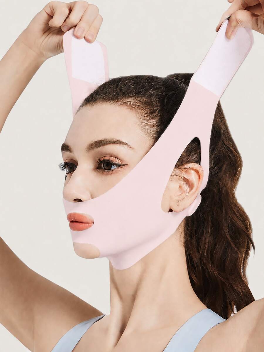 1pc Women's Facial Bandage Day & Night Face Mask, Suitable For Daily, Home Or Gym Wear - Baby Pink - View 1