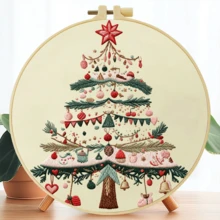 Embroidery Set, 20x20cm/7.9x7.9 Inches, Christmas Tree, 2D Flat Printing Handmade DIY Beginner Embroidery Set, Including Embroidery Cloth, Instruction Manual, Embroidery Frame And Needle And Thread, Handmade Artwork As A Gift For Friends Or Family - A - View 7