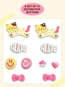 10pcs Cute Kitten Shoe Charms, PVC Detachable Decor, Perfect For Secondary Outfit Styling, Ideal Gifts For Friends, Classmates, Sisters & Lovers, - Multicolor - View 1