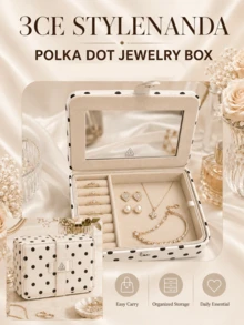3CE Sanxi Jade Polka Dot Jewelry Box, 22*17cm, Synthetic Leather Surface, Interior Protection For Storing Jewelry, Suitable For Home Storage And Travel Organization - Multicolor - View 9