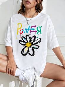 T-shirt graphique G-Dragon Power Color Splash Daisy Graffiti Hand Letter, unisexe, style rétro streetwear Y2K, pour fans VIP de BIGBANGS, haut graphique - Blanc - Voir 1